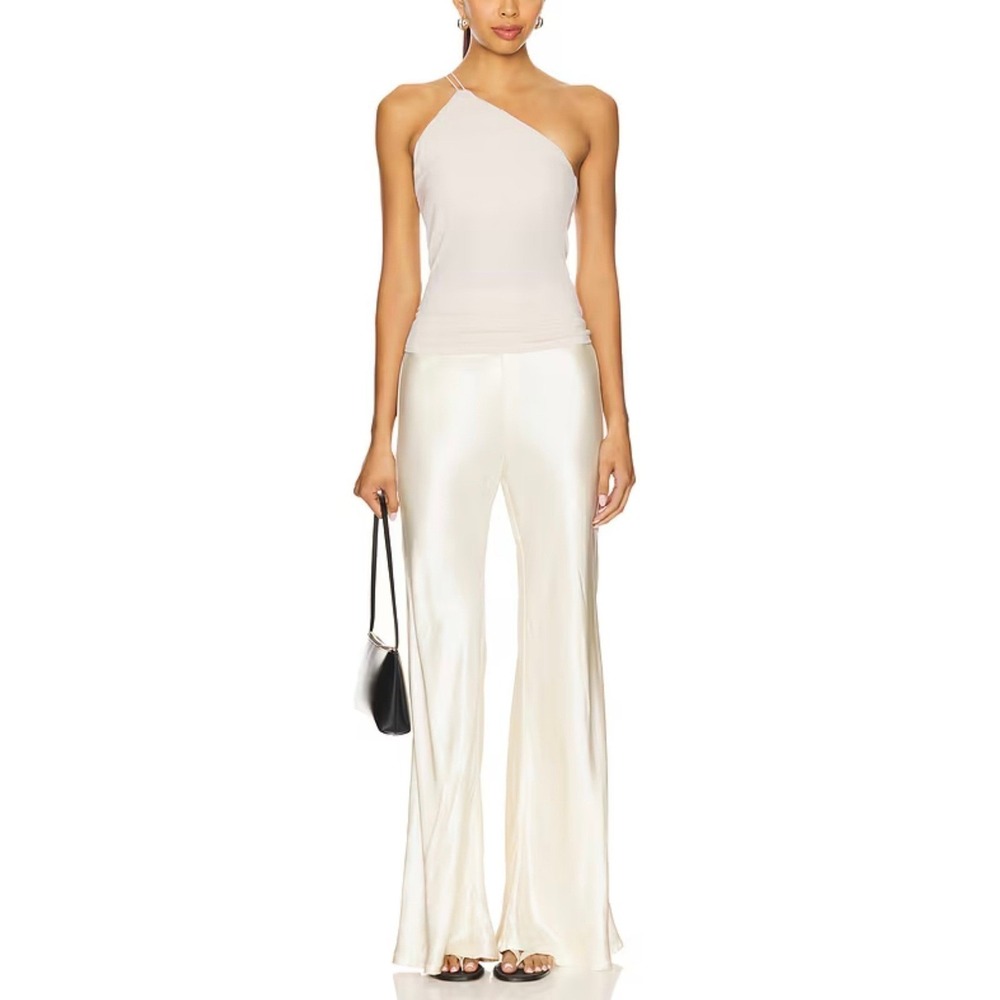ENZA COSTA Bias Cut Satin Pants Womens Medium Antique White Wideleg Flare NEW